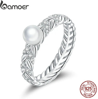 bamoer 925 Sterling Silver Infinity Symbol Finger Rings for Women Shiny Wheat Ears Rings Band Silver Fine Jewelry BSR154