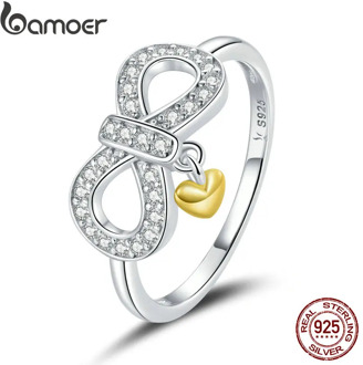 bamoer 925 Sterling Silver Infinity Symbol Finger Rings for Women Simple Texture Ring Rings Band Silver Fine Jewelry SCR676