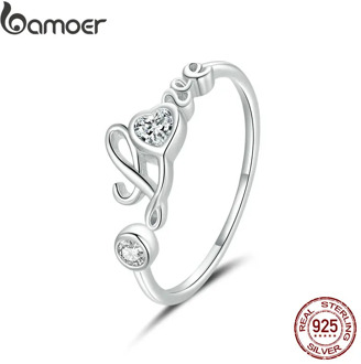bamoer 925 Sterling Silver Love Ring Open Adjustable Finger Rings for Women Fine Wedding finger ring Jewelry 2020 New BSR146