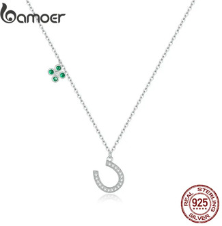 bamoer 925 Sterling Silver Lucky Horseshoe Plated platinum Chain Necklace for Women Jewelry 2020 New Bijoux Girl Gifts BSN192