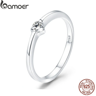 bamoer 925 Sterling Silver Luminous Finger Ring Simple Heart Wedding Rings for Women Wedding Engagement Jewelry SCR450
