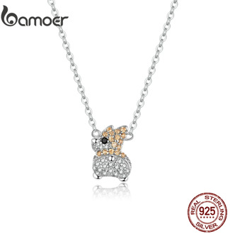 bamoer 925 Sterling Silver Luxury CZ Paved Corgi Dog Chain Necklace for Women Animal Jewelry 2020 New Bijoux Girl Gifts BSN165