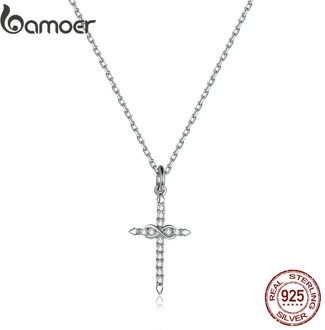 bamoer 925 Sterling Silver Luxury Infinite Cross of Love Chain Necklace for Women Jewelry 2020 New Bijoux Girl Gifts BSN184