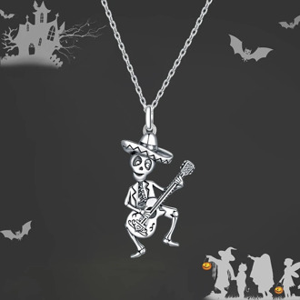 bamoer 925 Sterling Silver Luxury Skull Man with Guitar Chain Necklace for Women Jewelry 2020 New Bijoux Girl Gifts BSN198