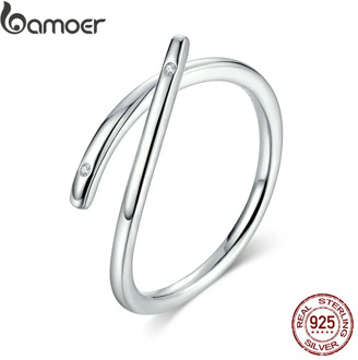 bamoer 925 Sterling Silver Minimalist Simple Open Adjustable Finger Rings for Women Korean Style Fashion Jewelry SCR653