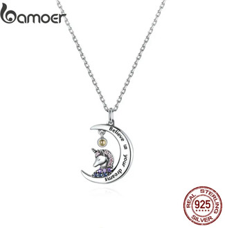 bamoer 925 Sterling Silver Moonlight Pony CZ Pendant Necklace for Women Family Gifts Fine Jewelry SCN410