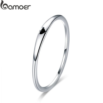 BAMOER 925 Sterling Silver Round Circle Pure Finger Ring Simple Heart Engrave Rings for Women Wedding Engagement Jewelry SCR468