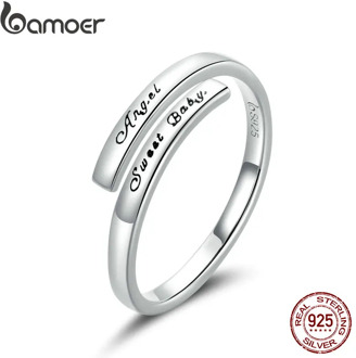bamoer 925 Sterling Silver Simple Lettering Ring Open Adjustable Finger Rings for Women Fine Jewelry 2020 New BSR143