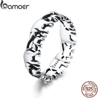 BAMOER 925 Sterling Silver Stackable Animal Collection Elephant Family Finger Rings for Women Jewelyr SCR344