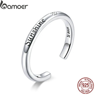 bamoer 925 Sterling Silver Sunshine Engrave Adjustable Finger Rings for Women Stackable Korea Style Fine Jewelry Anel SCR649
