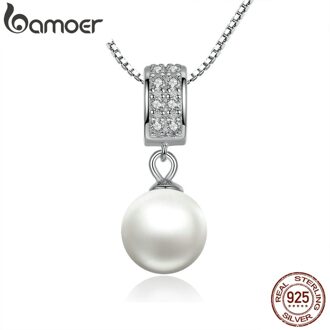 BAMOER 925 Sterling Zilver Gesimuleerde Parel Hanger Ketting Lange Ketting Sieraden Bruiloft Ketting Accessoires SCN030