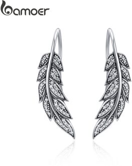 Bamoer 925 Sterling Zilveren Vintage Veervleugels Lange Oorbellen Voor Vrouwen Sterling Zilveren Sieraden Brincos SCE215