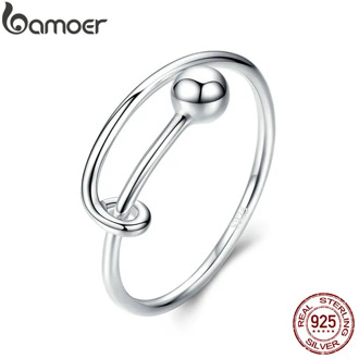 BAMOER Adjustable Rings for Women 925 Sterling Silver Rings Round Bead Minimalist Finger Ring for Size 6 7 8 Fine Jewelry SCR520
