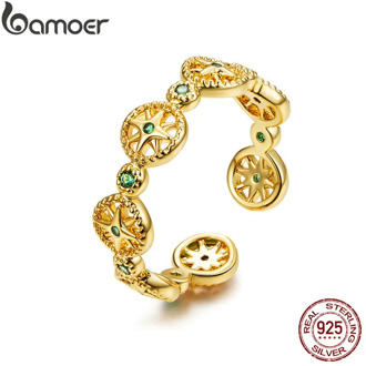 BAMOER Adjustable Silver Ring 925 Stelring Silver Gold Compass Stackable Finger Rings for Women Free Size Silver Ring SCR518