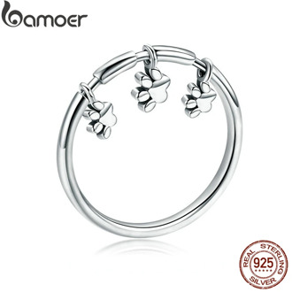 BAMOER Authentic 925 Sterling Silver Animal Dog Footprints Finger Rings for Women Fashion Sterling Silver Ring Jewelry SCR394