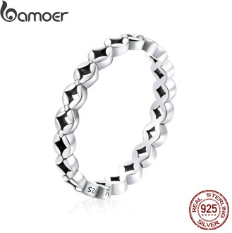 bamoer Authentic 925 Sterling Silver Chinese Coins Stackable Finger Rings for Women Korean Style Fashion Jewelry Anel SCR648