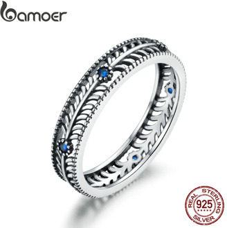 bamoer Authentic 925 Sterling Silver Classical Vine CZ Pendant Finger Rings for Women Engagement Statement Jewelry SCR660