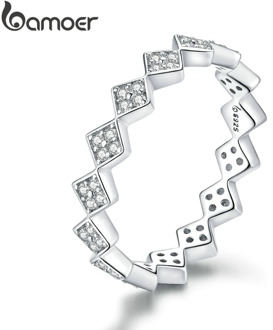 bamoer Authentic 925 Sterling Silver Dazzling Geometric Simple Stackable Finger Rings for Women Statement Jewelry Anel BSR110