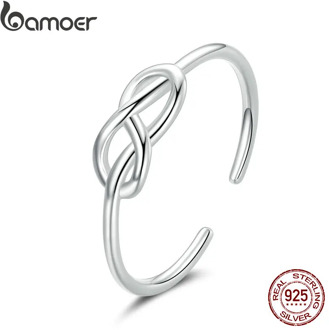 bamoer Authentic 925 Sterling Silver Geometric Infinity Symbol Finger Rings for Women Engagement Statement Jewelry BSR143