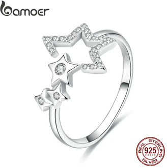 BAMOER Authentic 925 Sterling Silver Luminous Star Waitting Adjustable Finger Rings for Women Wedding Engagement Jewelry SCR452