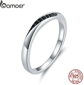 bamoer Authentic 925 Sterling Silver Mobius Ring CZ Tiny Pendant Finger Rings for Women Engagement Statement Jewelry BSR130