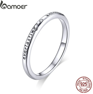 bamoer Authentic 925 Sterling Silver Promise Finger Rings for Women Engagement Statement Silver Luxury Jewelry Accessory BSR094