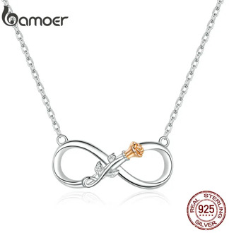 bamoer Authentic 925 Sterling Silver Rose Flower Infinity Love Short Neckalce for Women Choker Chain Luxury Bijoux SCN371