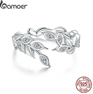 bamoer Authentic 925 Sterling Silver Shining Wheat Ears Finger Rings for Women Hypoallergenic Gift Statement Jewelry BSR135