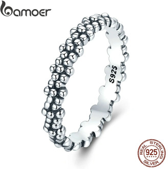 BAMOER Authentic 925 Sterling Silver Stackable Ring Daisies Flower Finger Rings for Women Sterling Silver Jewelry Gift PA7628