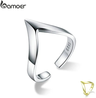 BAMOER Authentic 925 Sterling Silver Wave Geometric Love Adjustable Finger Rings for Women Wedding Engagement Jewelry SCR470