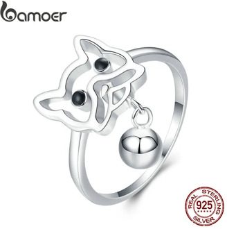 BAMOER Authentic Hot Sale 925 Sterling Silver French Bulldog Puppy Dog Finger Rings for Women Sterling Silver Jewelry SCR434