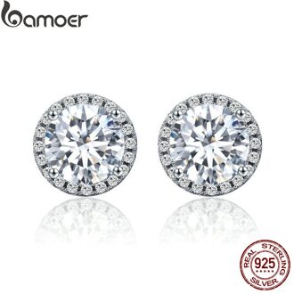 Bamoer Authentieke 100% 925 Sterling Zilver Dazzling Clear Cz Kleine Stud Oorbellen Voor Vrouwen Wedding Engagement Sieraden SCE358
