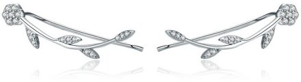 Bamoer Authentieke 925 Sterling Zilver Clear Cz Bloem Boom Bladeren Oorbellen Voor Vrouwen Fijne Zilveren Oorbellen Sieraden SCE266