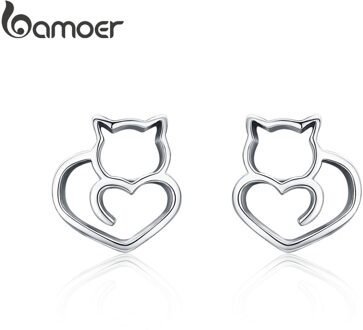 Bamoer Authentieke 925 Sterling Zilver Leuke Kat Kleine Stud Oorbellen Voor Vrouwen Sterling Zilveren Sieraden SCE271