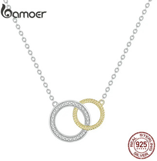 bamoer Biocolor Double Circle Short Necklace for Women Genuine 925 Sterling Silver Necklace Bijoux 2019 New Bijoux BSN115