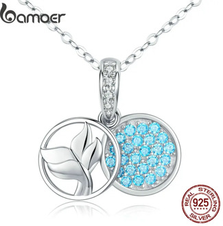 bamoer Blue Mermaid Fish Tail Pendant Necklaces for Women 925 Sterling Silver Chain Pendant Fashion Jewelry Bijoux SCN343