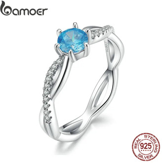 bamoer Blue Sea Statement Finger Rings for Women 925 Sterling Silver 2019 New Design Wedding Engagement Promise Jewelry SCR547