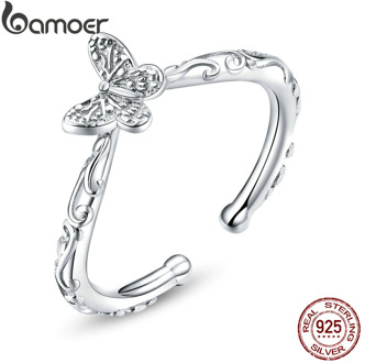 bamoer Butterfly Finger Rings for Women Adjustable 925 Sterling Silver Ring 2020 Spring New Collection Fashion Bijoux SCR634