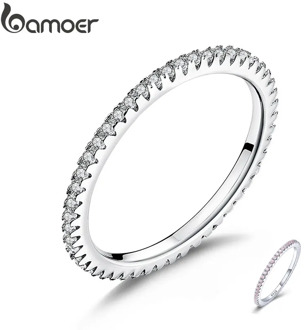BAMOER Classic 925 Sterling Silver High Quality Circle Clear CZ Geometric Stackable Rings for Women Wedding Jewelry Gift SCR066