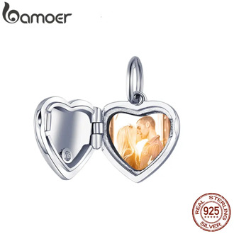 bamoer Custom Photo Personalized Heart Pendant Charm for Original Silver Bracelet and Necklace Gifts Customized Jewelry BSC102