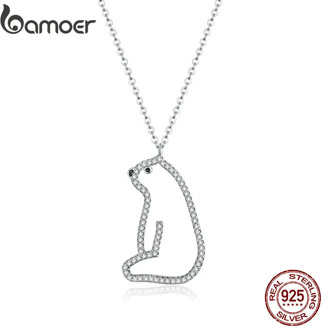 bamoer Cute Polar Bear Short Necklace for Women 925 Sterling Plated platinum Collar Luxury Brand Jewelry 2020 New Mode BSN195
