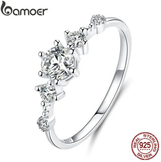 bamoer Dazzling Sparkling Engagement Finger Rings for Women Solid Silver 925 Jewelry Wedding Statement Female Bijoux SCR568