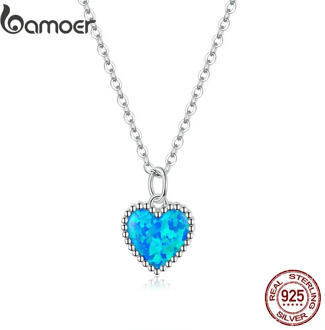 bamoer Deep Blue Heart Necklace for Women 925 Sterling Plated platinum Translucent opal Luxury Brand Jewelry 2020 Mode SCN413