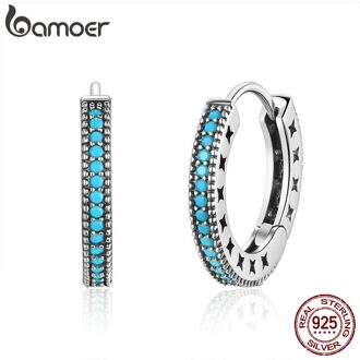 Bamoer Echt 925 Sterling Silver Star Oorringen Voor Vrouwen Geometrische Zilver Turquoise Oorbellen Sieraden