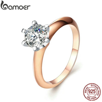 BAMOER Engagement Finger Ring for Women Big Stone Clear Zirconia Rings Crystal Statement Fine Jewelry Female Gifts SCR525