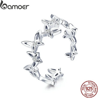 BAMOER Fashion 925 Sterling Silver Stackable Dancing Butterfly Open Size Finger Rings for Women Luxury Silver Jewelry BSR027