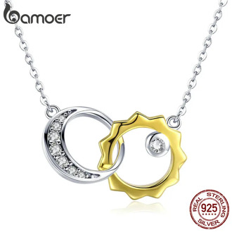 BAMOER Fashion 925 Sterling Silver Sun & Moon Love Story Women Necklaces Pendants Adjustable Sterling Silver Jewelry BSN039