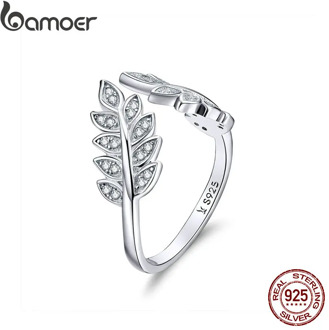 BAMOER Fashion Jewelry Leaf Open Finger Rings for Women 925 Sterling Silver Statement Enagement Jewellery Accessories SCR505