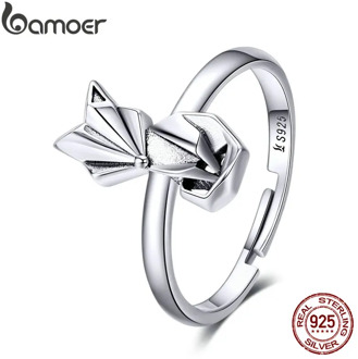 bamoer Floding Fox Finger Rings for Women Hot Sale Genuine 925 Sterling Silver Animal Band Ring for Party Female Jewelry SCR560