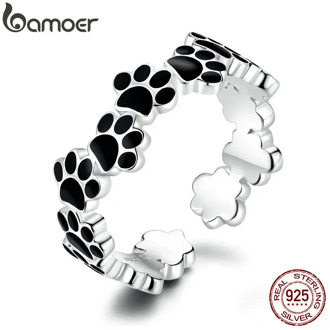bamoer Funny Bone Finger Rings for Women Authentic 925 Sterling Silver Animal Pet 925 Silver Jewelry Accessories Gifts SCR604